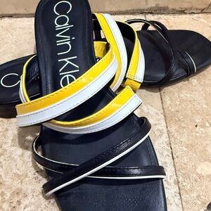 Calvin Klein Black, White, and Yellow Sandals